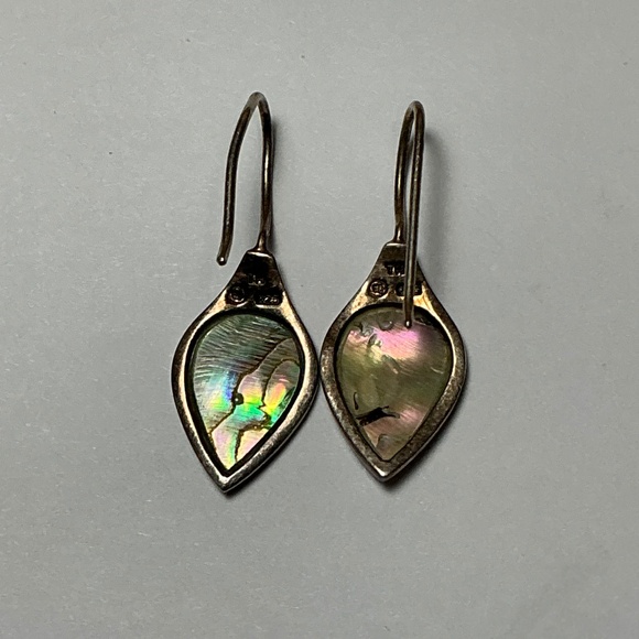 Sterling Silver Abalone Shell Drop Earrings. 1.25 inches long - Picture 5 of 7